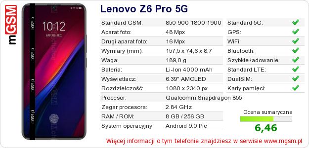 Dane telefonu Lenovo Z6 Pro 5G
