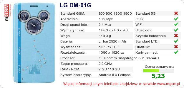 Dane telefonu LG DM-01G