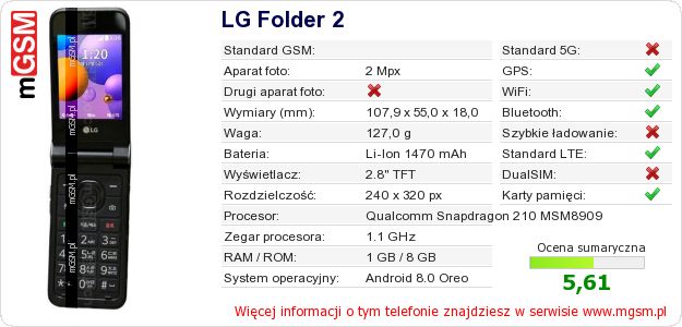 Dane telefonu LG Folder 2