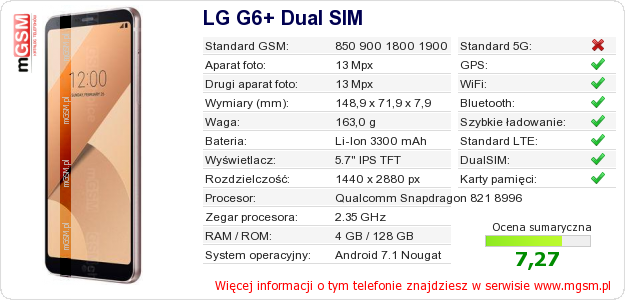 Dane telefonu LG G6+ Dual SIM