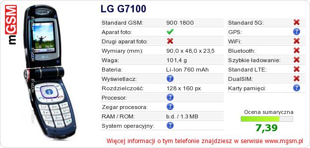Dane telefonu LG G7100 Dane telefonu LG G7100