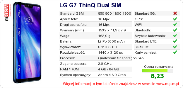 Dane telefonu LG G7 ThinQ Dual SIM
