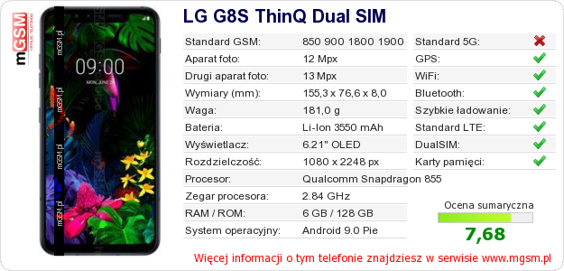 Dane telefonu LG G8S ThinQ Dual SIM