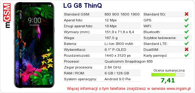 Dane telefonu LG G8 ThinQ