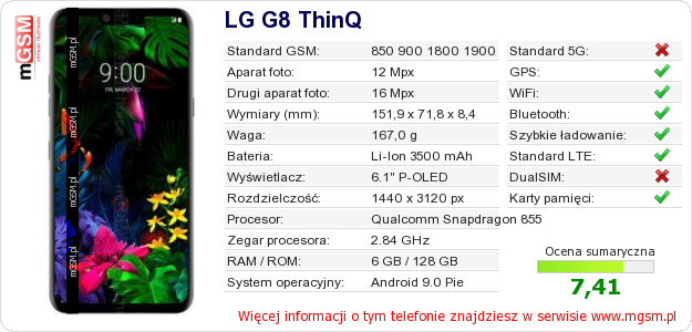 Dane telefonu LG G8 ThinQ