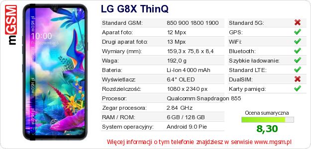 Dane telefonu LG G8X ThinQ Dane telefonu LG G8X ThinQ