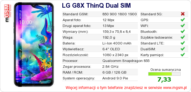 Dane telefonu LG G8X ThinQ Dual SIM