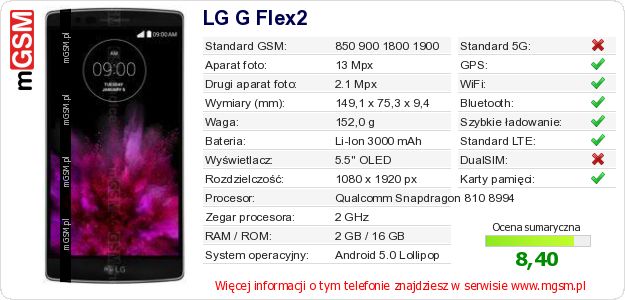 Dane telefonu LG G Flex2 Dane telefonu LG G Flex2