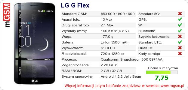 Dane telefonu LG G Flex Dane telefonu LG G Flex