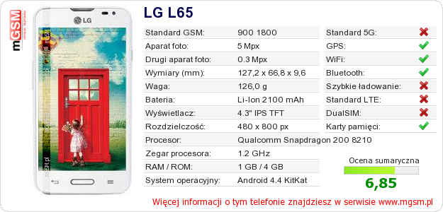 Dane telefonu LG L65