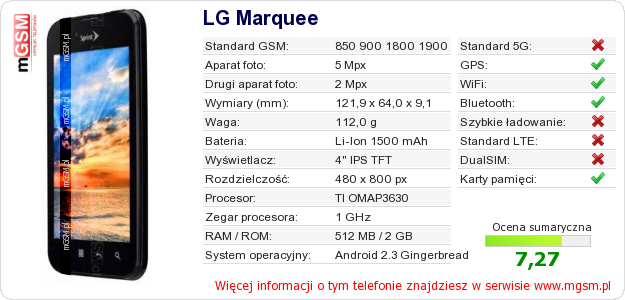Dane telefonu LG Marquee