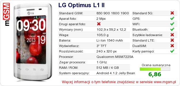 Dane telefonu LG Optimus L1 II