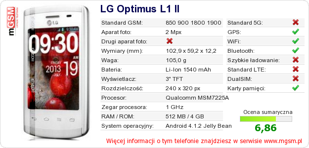 Dane telefonu LG Optimus L1 II
