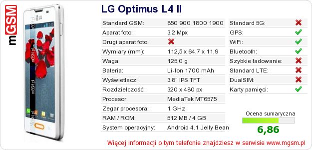Dane telefonu LG Optimus L4 II