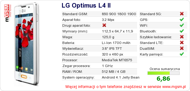 Dane telefonu LG Optimus L4 II