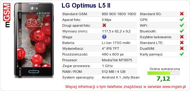 Dane telefonu LG Optimus L5 II