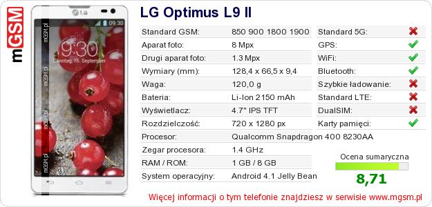 Dane telefonu LG Optimus L9 II
