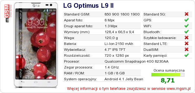 Dane telefonu LG Optimus L9 II