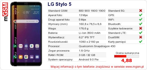 Dane telefonu LG Stylo 5 Dane telefonu LG Stylo 5