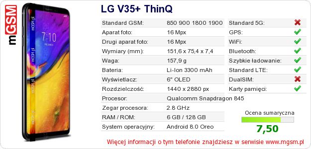 Dane telefonu LG V35+ ThinQ