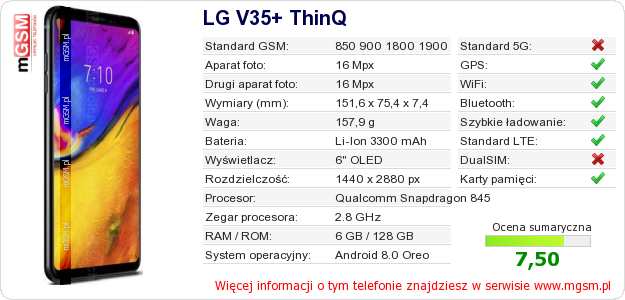 Dane telefonu LG V35+ ThinQ