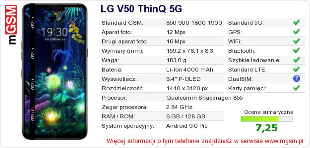 Dane telefonu LG V50 ThinQ 5G