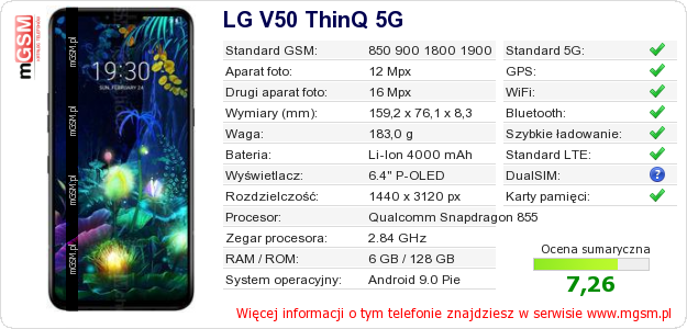 Dane telefonu LG V50 ThinQ 5G