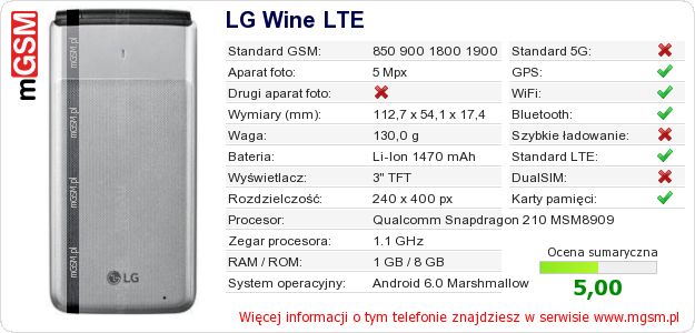 Dane telefonu LG Wine LTE