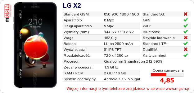 Dane telefonu LG X2 Dane telefonu LG X2