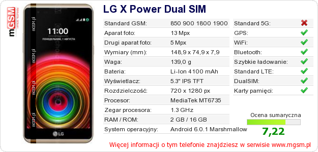 Dane telefonu LG X Power Dual SIM Dane telefonu LG X Power Dual SIM