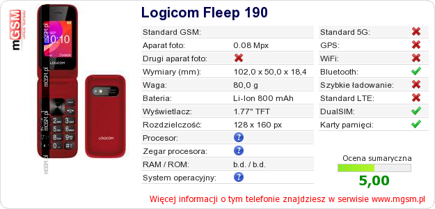 Dane telefonu Logicom Fleep 190