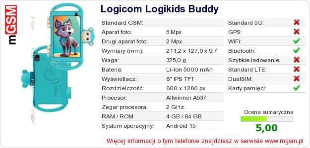 Dane telefonu Logicom Logikids Buddy