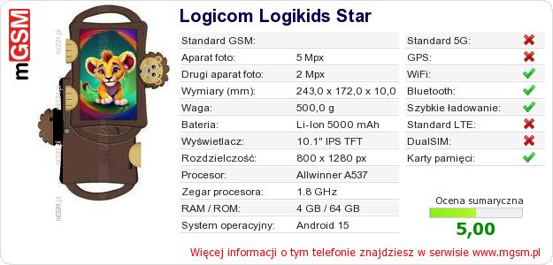 Dane telefonu Logicom Logikids Star