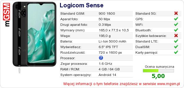 Dane telefonu Logicom Sense