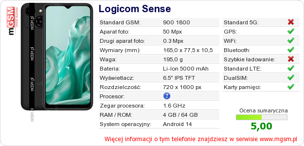 Dane telefonu Logicom Sense