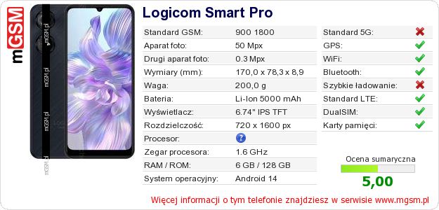 Dane telefonu Logicom Smart Pro