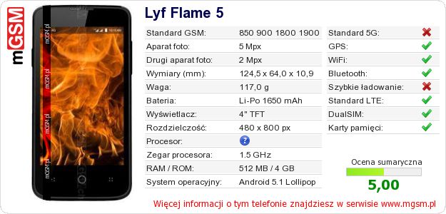 Dane telefonu Lyf Flame 5