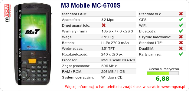 Dane telefonu M3 Mobile MC-6700S Dane telefonu M3 Mobile MC-6700S