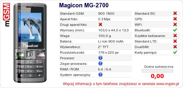 Dane telefonu Magicon MG-2700