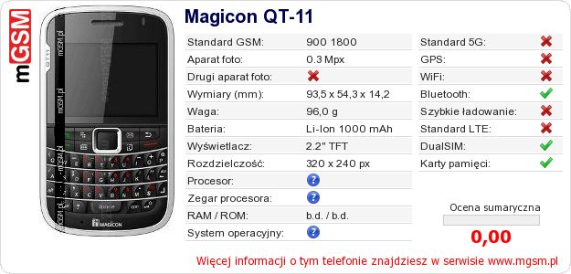 Dane telefonu Magicon QT-11