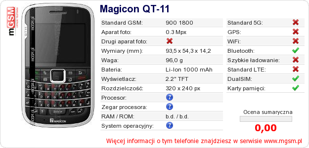 Dane telefonu Magicon QT-11