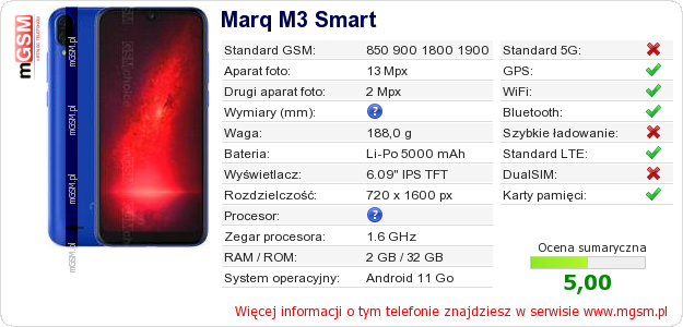 Dane telefonu Marq M3 Smart