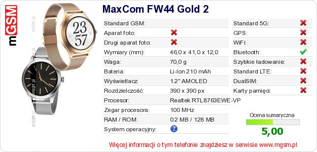 Dane telefonu MaxCom FW44 Gold 2