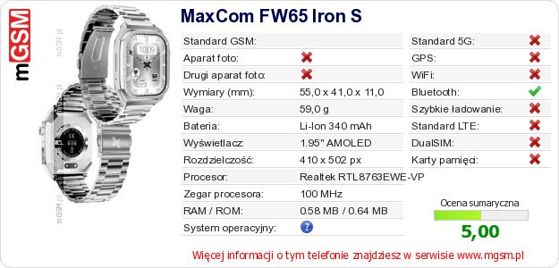 Dane telefonu MaxCom FW65 Iron S Dane telefonu MaxCom FW65 Iron S