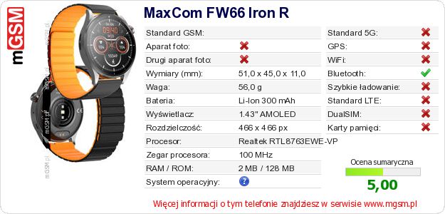 Dane telefonu MaxCom FW66 Iron R Dane telefonu MaxCom FW66 Iron R