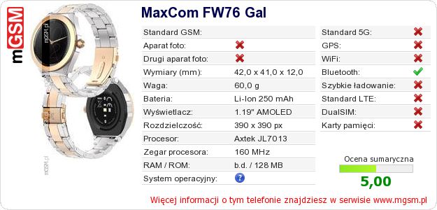 Dane telefonu MaxCom FW76 Gal Dane telefonu MaxCom FW76 Gal