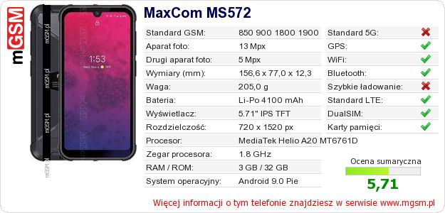 Dane telefonu MaxCom MS572