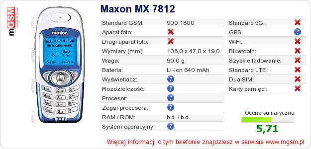 Dane telefonu Maxon MX 7812