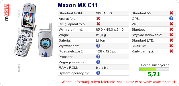Dane telefonu Maxon MX C11