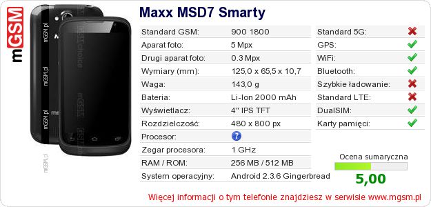 Dane telefonu Maxx MSD7 Smarty